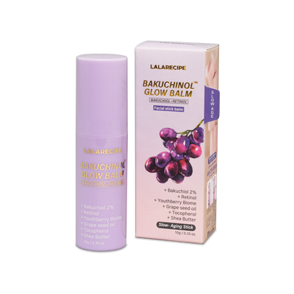 Balsamo stick tascabile Bakuchinol Glow Balm, perfetto da tenere in borsa per idratazione on-the-go.