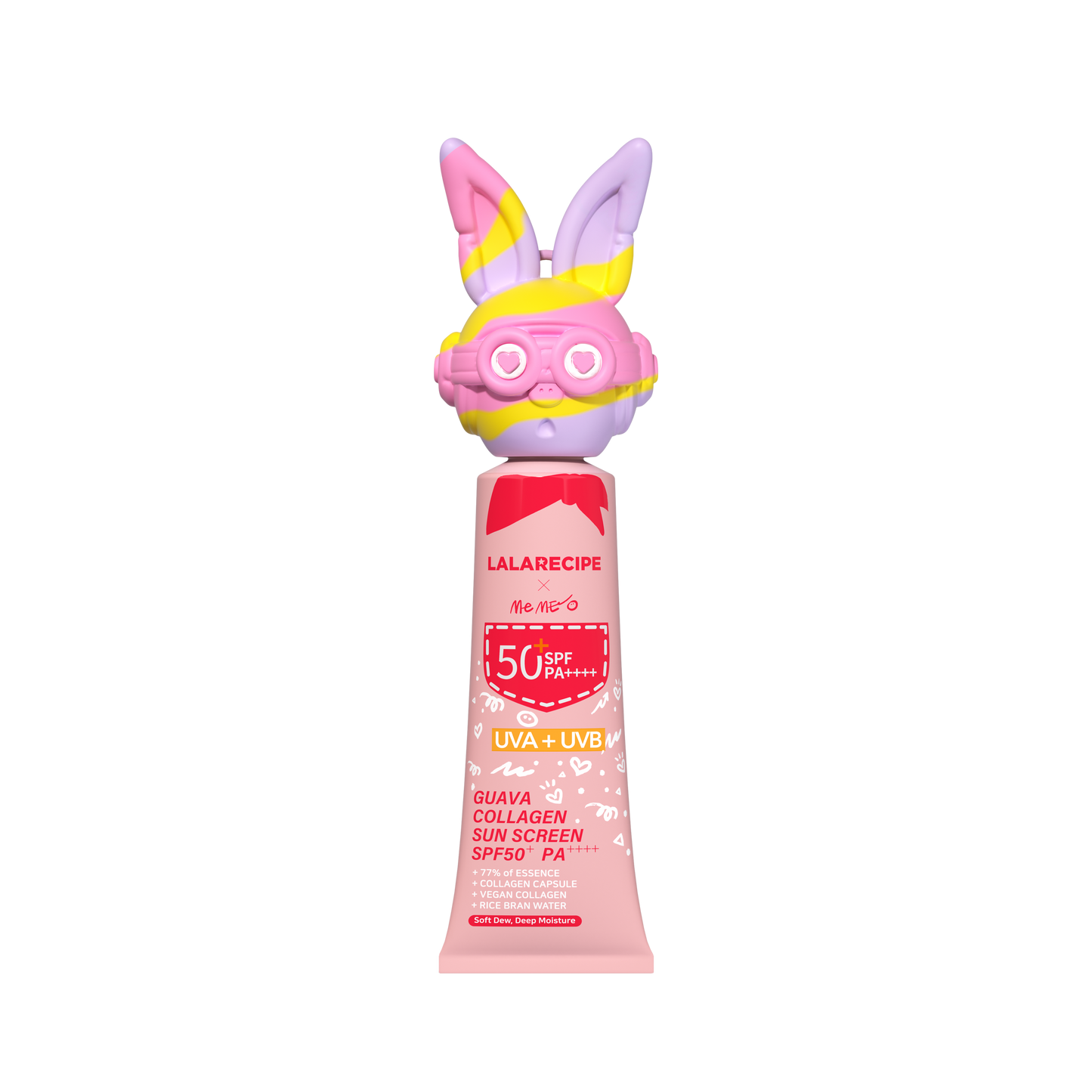 Texture leggera e invisibile della protezione solare alla Guava per un finish senza scia bianca.